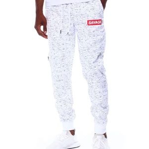 RETRO STITCH BOYS WHITE SAVAGE TAPERED LEG DRAWSTRING JOGGER PANTS S / M (15-17)